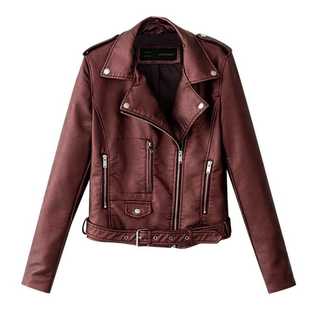 Veste Courte Femme Dames Revers Veste Motard Manteau Fermeture Éclair Cycliste Court Punk Hauts Courts