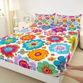 thumbnail image 3 of Feelyou Hippie Blossoms Flower Full Size Sheets, Rustic Groovy Bed Sheets, 4-Piece, 3 of 7