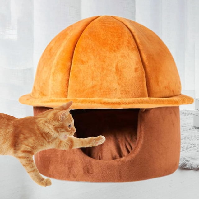 Cats en forma de sombrero Cama de túneles Nido de cuevas de mascotas extraíbles escondites de la casa de gato lavable resistente a rasguños para jugar color de café