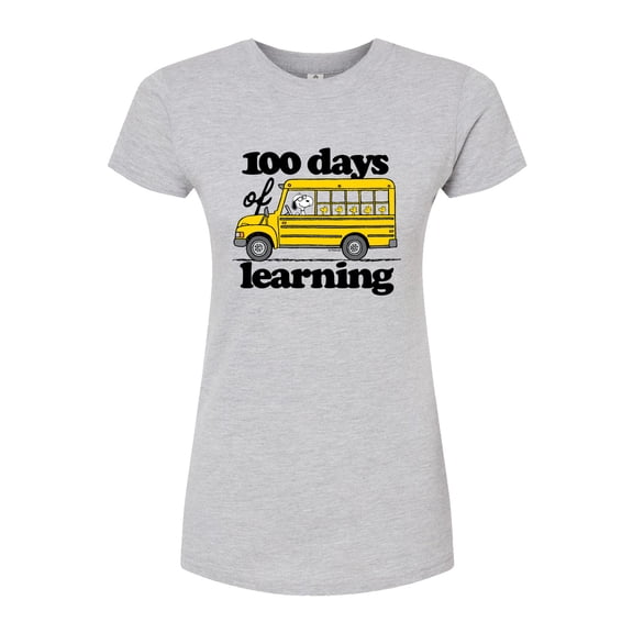 Peanuts - 100 Days Of Learning - Juniors Fitted Graphic T-Shirt