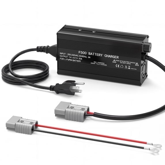 GreenOE 12V 20A LiFePO4 Battery Charger, 14.6V AC-DC LiFePO4 Smart Charger with Anderson Connector, LED Display, 0V Activation, Compatible with 12V Deep Cycle LiFePO4 Batteries for Boats RVs Solar Sy