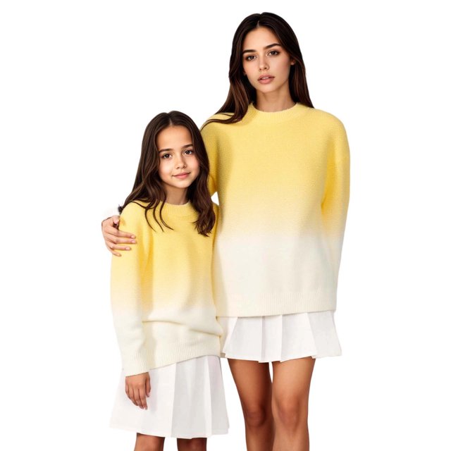 GPOECD Automne Hiver Chandail-Over Assorti pour la Famille Col Rond Manches Longues Chandail Chaud Doux Confortable Jaune, Enfants-130
