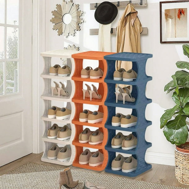 Zapatero multicapa de 71 x 26 x 26 cm (27,95 x 10,24 x 10,24 pulgadas), organizador de plástico escalonado sin herramientas para entrada, dormitorio, apartamento (azul).