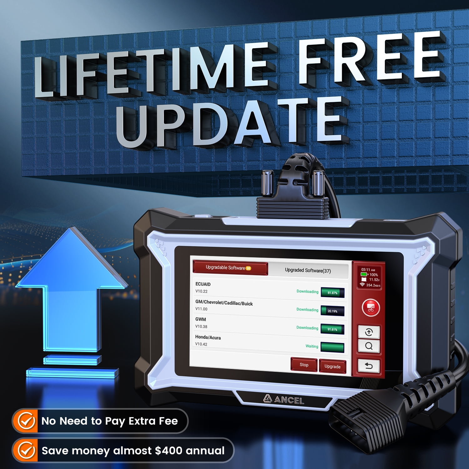 ANCEL OBD2 Car Scanner Wireless Car Diagnostic Tool, Transmission Check Engine Code Reader with 7 Resets, WiFi Free Update, Online Customer Service