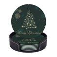 thumbnail image 1 of Posavasos de cuero de 6 piezas, posavasos de copos de nieve con diseño de árbol de Navidad de oro verde para bebidas, posavasos para tazas, regalo de inauguración de la casa, ideal para la decoración, 1 of 7