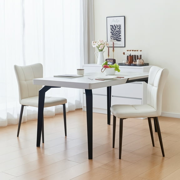 Set of 2 High-Back Dining Chairs with Ergonomic Design: Wrought Iron Frame, Leather Seat, and High-Rebound Sponge Cushions