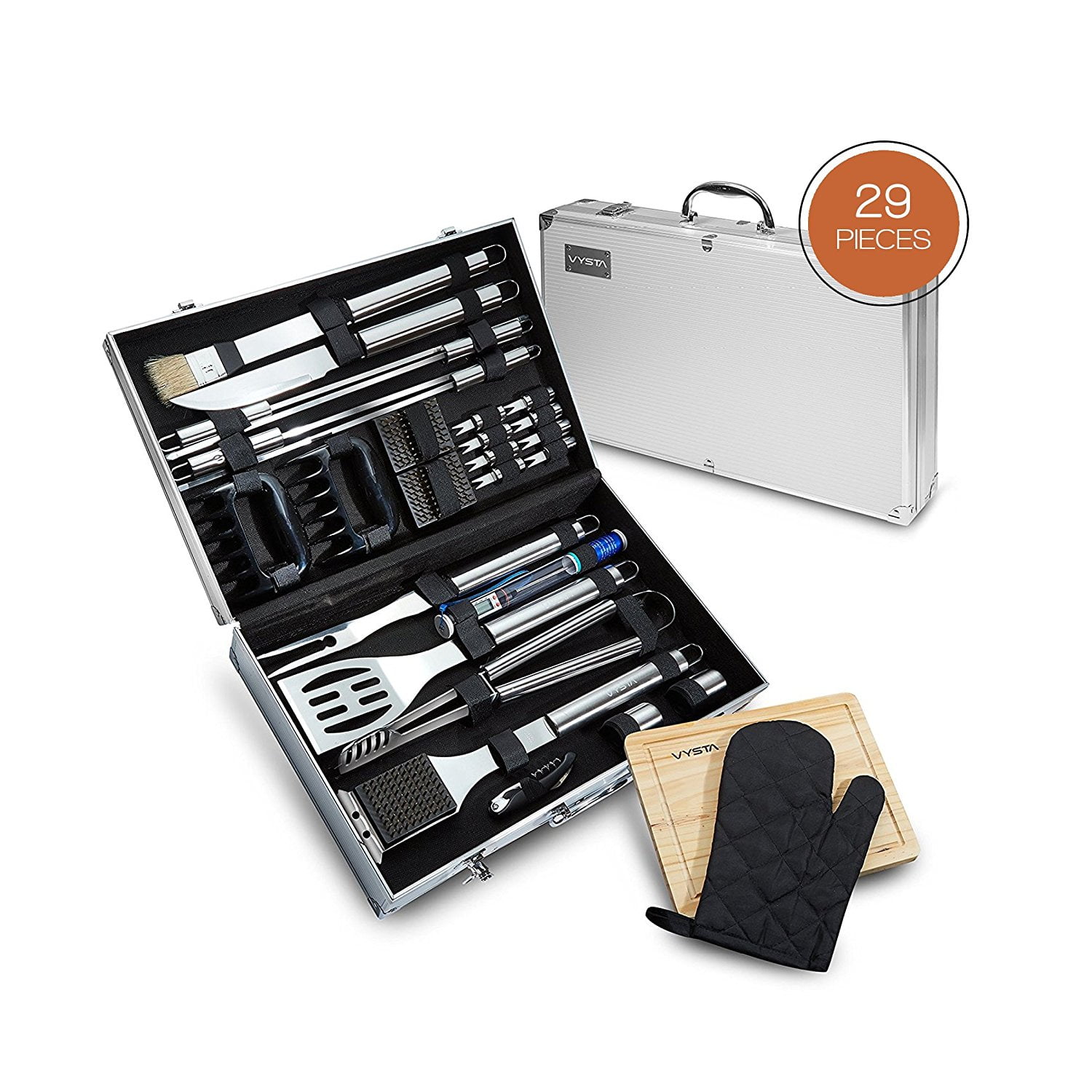 Vysta 29 Piece BBQ Tools Set Barbecue Accessories With Carrying Case Professional Grade