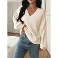 thumbnail image 4 of Women Fall Long Sleeve Sweater V Neck Tops Casual Light-Weight Knit Pullover Shirts White S, 4 of 9