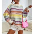 thumbnail image 2 of CORIRESHA Women's Contrast Stripe Casual Fashion Round Neck Lantern Sleeves Knitted Sweater Pullover, 2 of 3