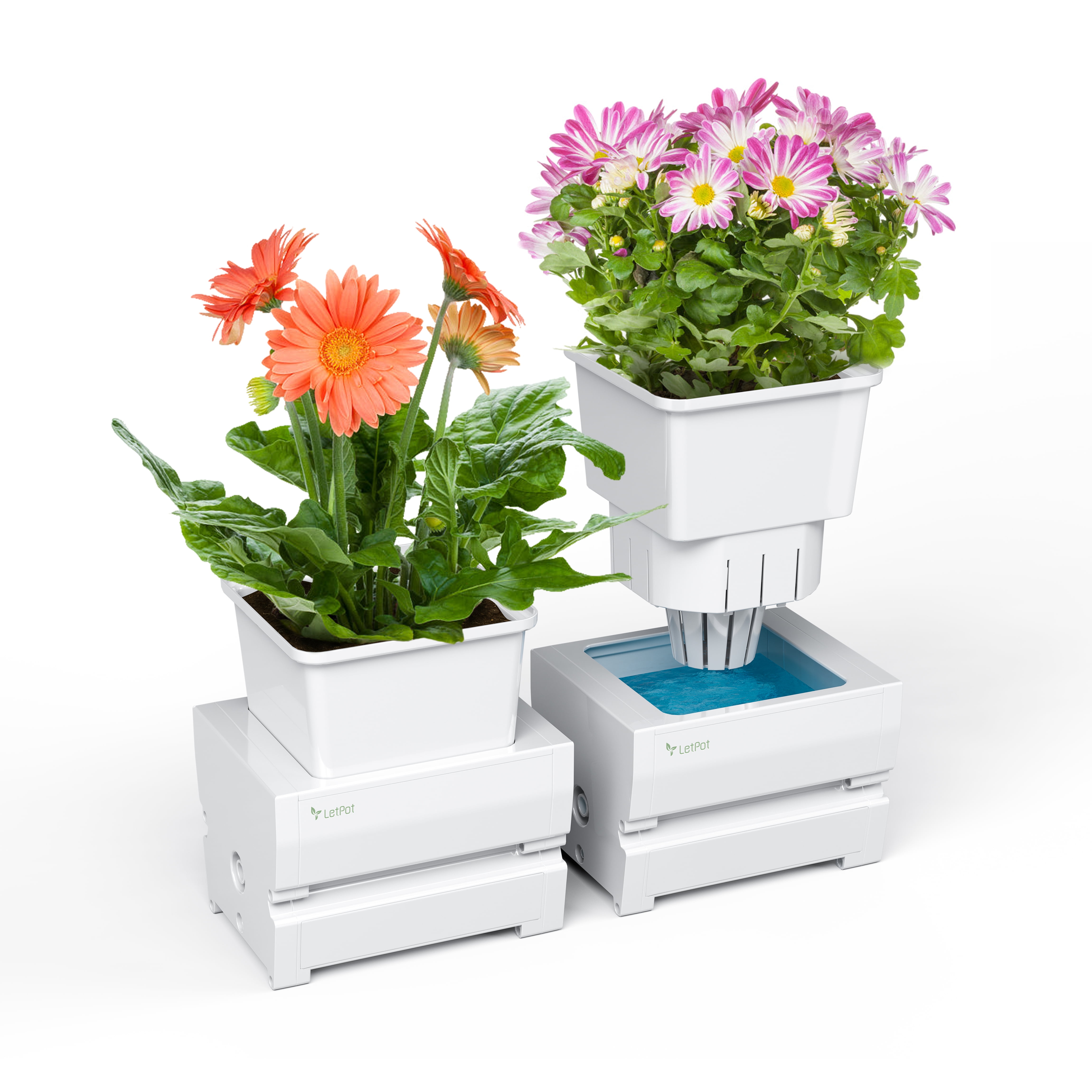 LetPot 2Pack 1Pot White Resin Self Watering Planters for Home and