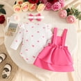 thumbnail image 5 of Ulitacool Girl Outfits Long Sleeve Crewneck Graphic Prints T Shirts Suspender Skirts Retro Toddler Wear 12-18 Months Hot Pink, 5 of 5