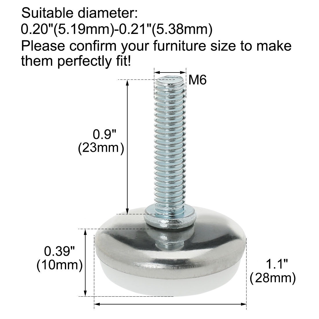 Unique Bargains M6 x 23 x 28mm Screw on Furniture Glide Leveling Feet Adjustable Pad