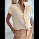 thumbnail image 4 of Camisetas Sin Mangas de Verano Informales con Cuello en V y Volantes para Mujer Albaricoque S, 4 of 8