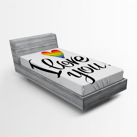 Ambesonne Pride Fitted Sheet, Heart Gay Couples Love, Twin XL Size, Multicolor