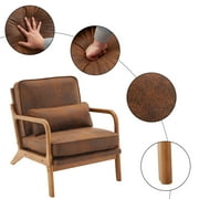 UBesGoo Modern Wood Club Chair Bronzing Cloth Fabric Upholstered Reading Accent Chair with Solid Wood Frame Brown