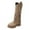 Khaki, variant on Winter Fall Studded Fringe Platform Wide Mid Calf Boots for Women Boho Ethnic Chunky Knee High Cowboy Cowgirl Riding Tall Boots