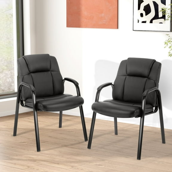 JOINSUN Waiting Room Chairs Set of 2, Leather Office Reception Guest Side Chair with Padded Arms for Home Office