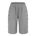 thumbnail image 6 of Black Women's Shorts, Women'S Cotton And Linen Striped Elastic Waistband High Waistband Pockets Side Buttons Loose Casual Pants Three Quarter Pants,Women's Shorts XL, 6 of 9
