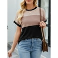 thumbnail image 3 of Womens Color Block T Shirts Tops Fashion Short Sleeve Crewneck Knitted Spring Summer Casual Loose Fit, 3 of 5