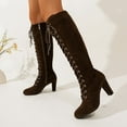 thumbnail image 2 of Fashion Suede Knee High Boots with Side Zipper and Lace Up Design Comfortable Heeled Footwear for Women in Autumn and Winter, 2 of 9