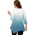 thumbnail image 3 of WTOBBY Women's Plus Size Ombre Print Blouse Keyhole V-Neck 3/4 Sleeve Top Elegant Tunic with Lightweight Chiffon Fabric,Blue XL, 3 of 4