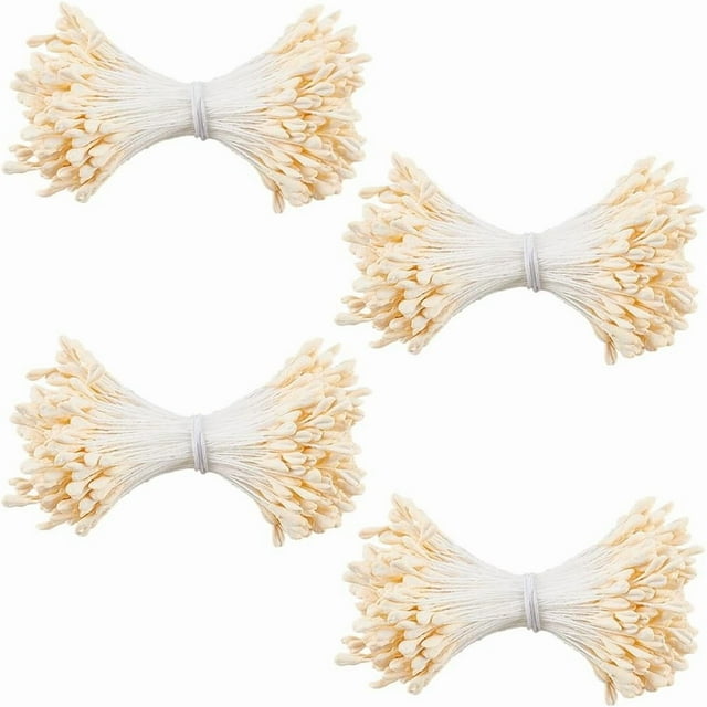 1400 estambres de flores de 3 mm con cabezas dobles de perla, hechos a mano, para pistilo, flores artificiales, polen floral perlado.