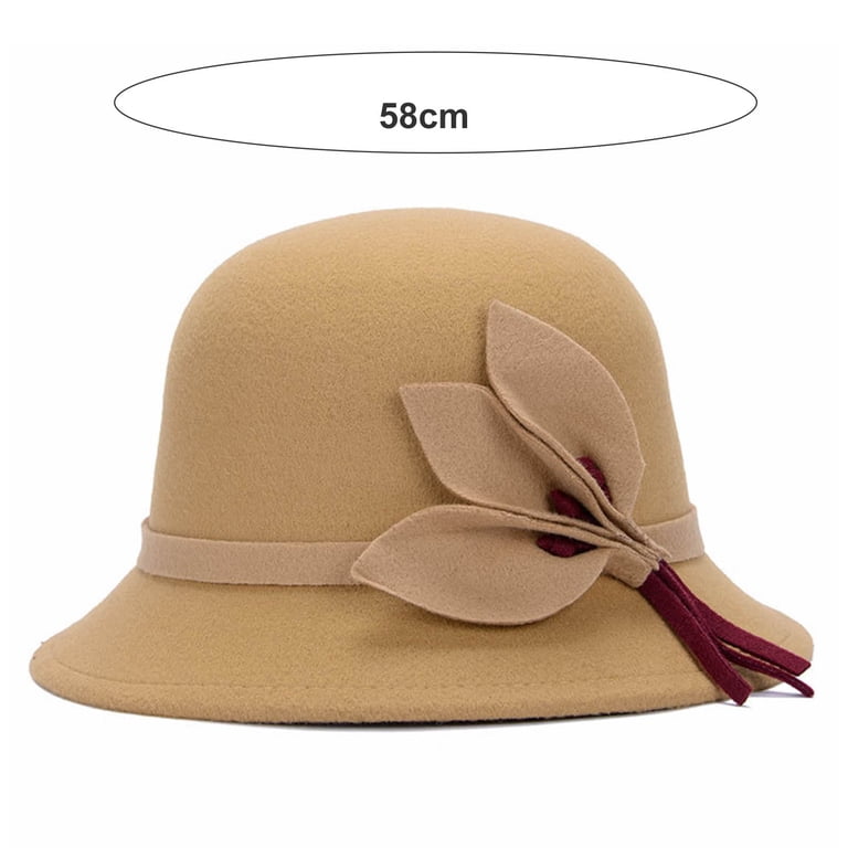 Wool Felt Fedora Hat with Bow, Soft Elegant Bucket Cap for Women Women 1920s 100% Wool Vintage Cloche Bucket Winter Hat with  main image 2