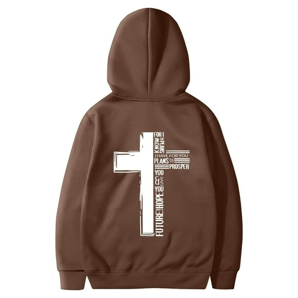 LUOGENLI Hoodies for Men Pullover Male Long Sleeve Hooded Sweatshirt Solid Color Back Print Sweatshirt Men Hoodies Pullover Graphic Brown Size XL