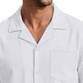 thumbnail image 5 of Linen Sets for Men Button Down Cuban Guayabera Shirt with Pocket Shorts Set 2 Piece Cotton Linen Outfits Big and Tall Size S-3XL White, 5 of 6