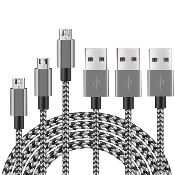 Micro USB Cable 3ft 3Pack High Speed 2.0 USB A Male to Micro USB Sync Charging Nylon Braided Cable for Android Phone Charger Cable Tablets Wall and Car Charger Connection Silver&Blackwhite