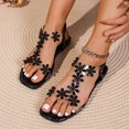 thumbnail image 6 of Women's Summer Sandals Flower Rhinestone Transparent Belt Open Toe Elastic Strap Comfortable Cute Beach Flat Sandals Black, 6 of 9