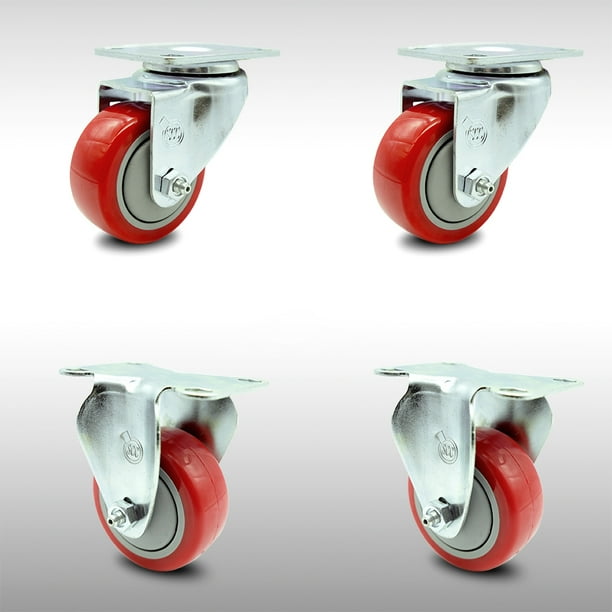 Stainless Steel Polyurethane Swivel Top Plate Caster Set Of 4 W 3 X 1 25 Red Wheels Includes 2 Swivel 2 Rigid 1000 Lbs Total Capacity Service Caster Brand Walmart Com Walmart Com