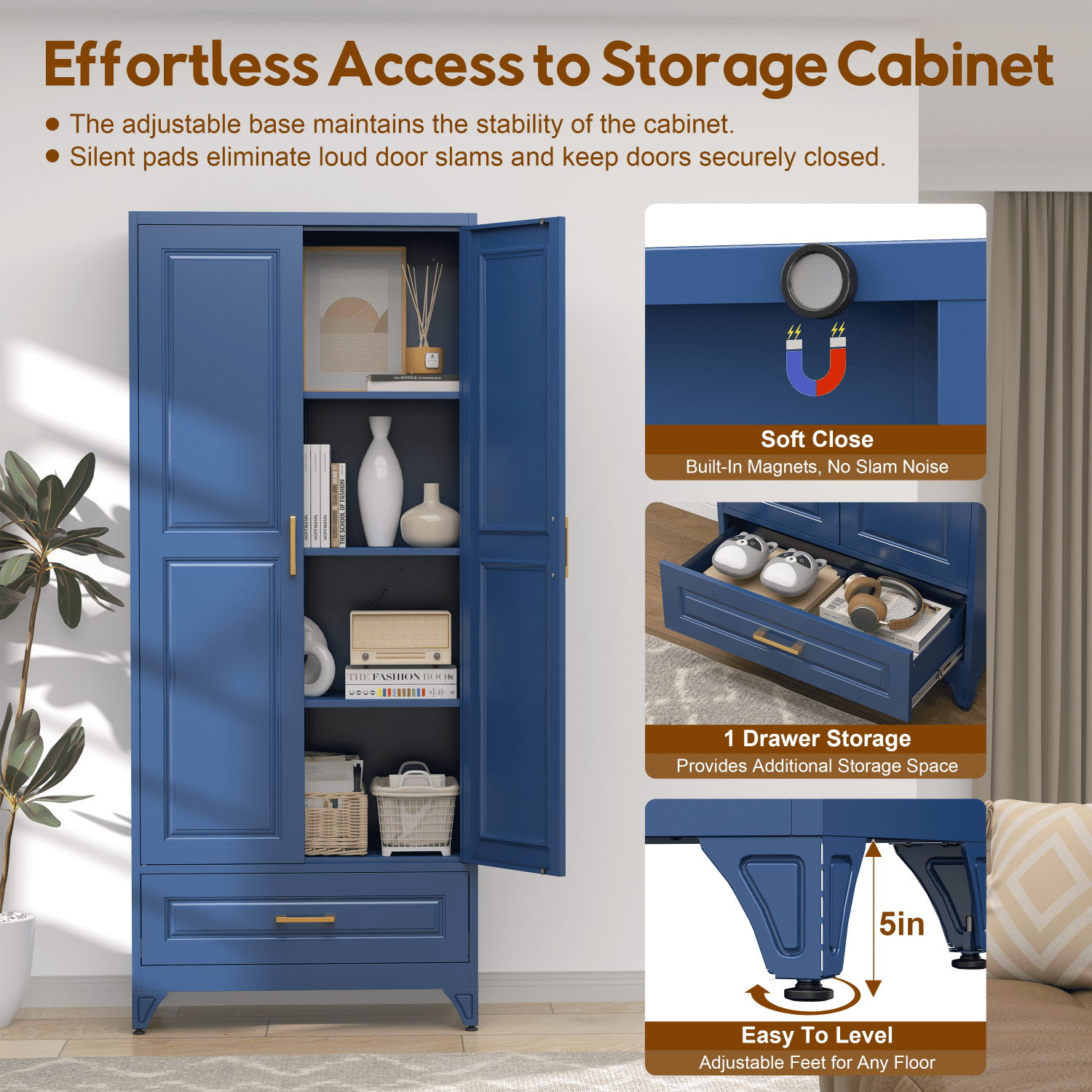 Polup 75" H Blue Kitchen Pantry Storage Cabinets with Drawers, Doors and Adjustable Shelves, Steel Large Cupboard