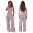 thumbnail image 2 of Ruyang Kids Girls 2 Piece Outfit Crew Neck Short Sleeve Top and Wide Leg Pants Summer Teens Solid Casual Sweatsuit Set, 2 of 9