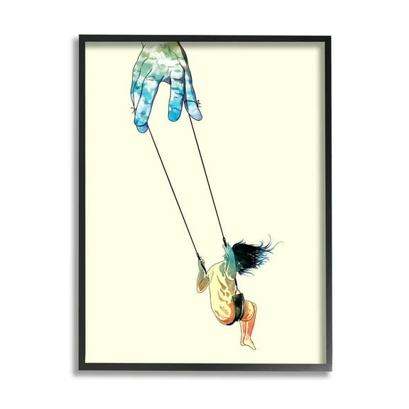 Stupell Industries Imaginative Marionette Girl On Swing Graphic Art Black Framed Art Print Wall Art, Design by Matheus Lopes Castro
