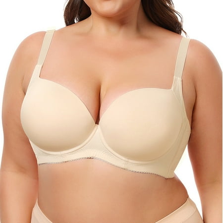 Comfort Bras for Women Seamless Bra Feature V-Neck Balconette Bra Style W-1745 Beige 38D