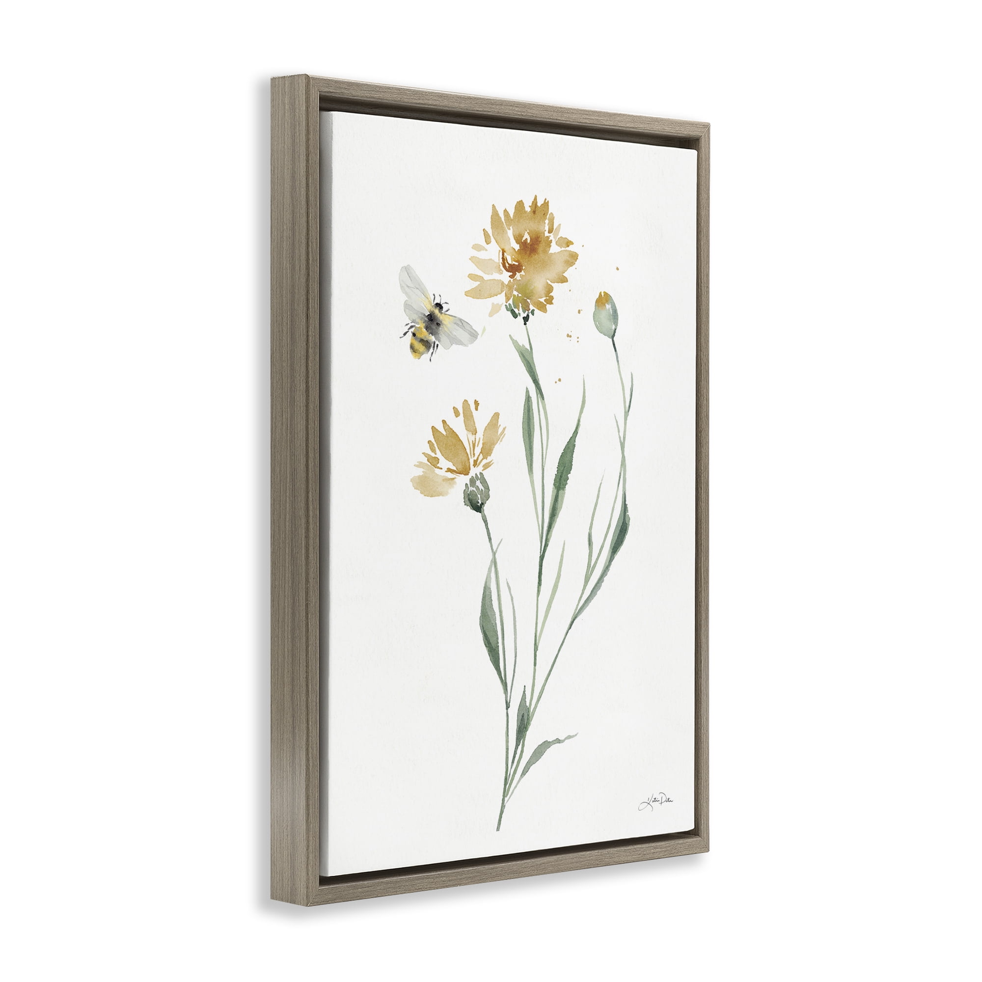 Stupell Industries Wild Honeybloom Flowers Botanical & Floral Painting Brown Floater Framed Art Print Wall Art, 21 x 31