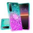 thumbnail image 2 of SOGA Phone Cover Compatible for Sony Xperia 10 II Liquid Floating Quicksand Case with Diamond Ring Stand for Magnetic Car Mount and Lanyard - Purple on Teal, 2 of 5