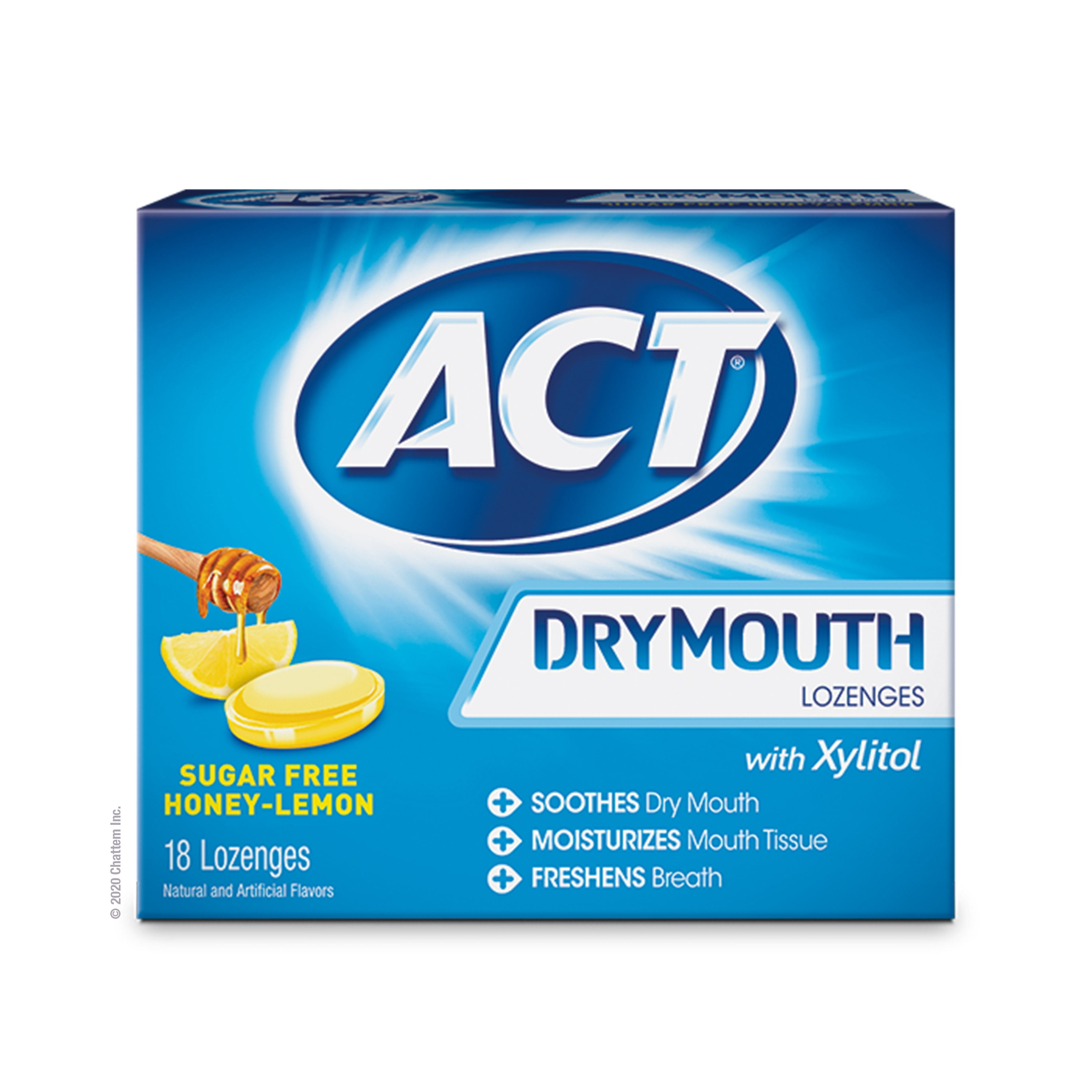 ACT Dry Mouth Lozenges (18 Ct, Honey Lemon), with Xylitol