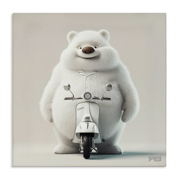 Stupell Industries Funny Bear with Scooter Animals Painting Wrapped Canvas Art Print Wall Art, 17 x 17