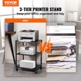 thumbnail image 2 of Printer Cart 3-Tier Rolling Printer Stand with Hooks, Lockable Wheels & Adjustable Storage Shelves Mobile Printer Shelf Large Tall Printer Table for Home Office Small Spaces Organization, 2 of 8