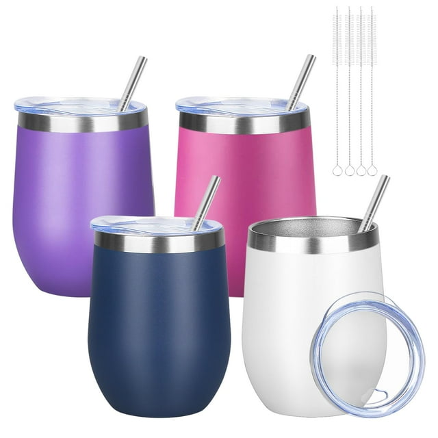 Vaso de vino YEBTS Life de acero inoxidable de doble pared de 12 onzas, paquete de 4 unidades