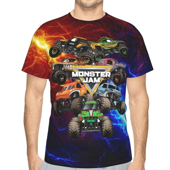 Monster Trucks-Ja-m Casual Men's T-Shirts Classic Crew T-Shirt Tops Slim Fit Short Shirts Sleeves Tees