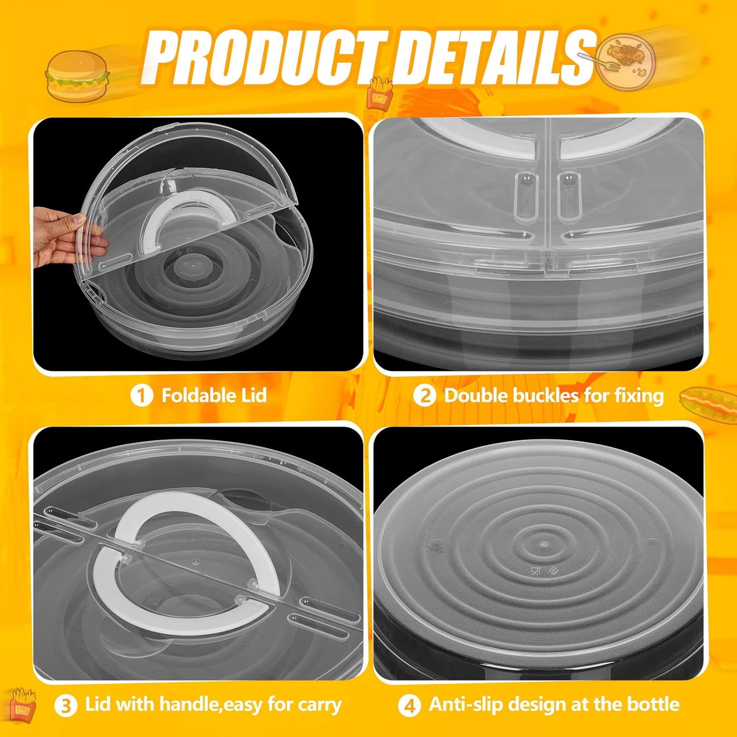 3 Pcs 12 Inch Pie Carrier with Lid and Handle, 2 Compartments Food Storage Container Round Pizza Holder Reusable Pizza Keeper for Egg Cheese Tortilla Pastry Cakes Desserts