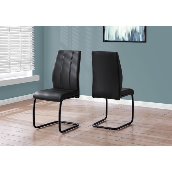 Monarch Specialties Dining Chair, Set Of 2, Side, Upholstered, Kitchen, Black PU, 38.75" H, Indoor