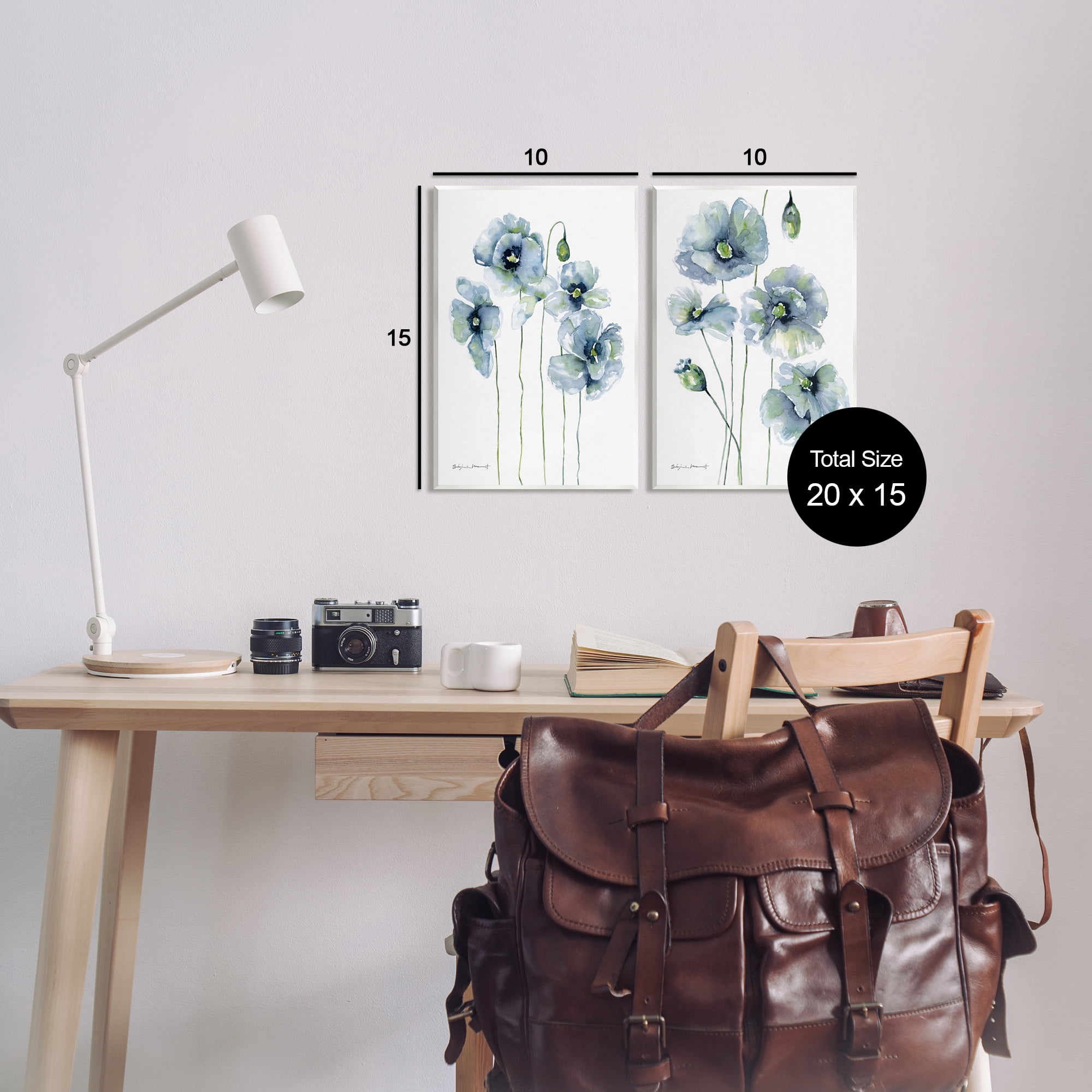 Stupell Blue Poppies Blooming Garden Flowers Botanical & Floral Painting Wall Plaque Unframed Art Print Wall Art, Set of 2