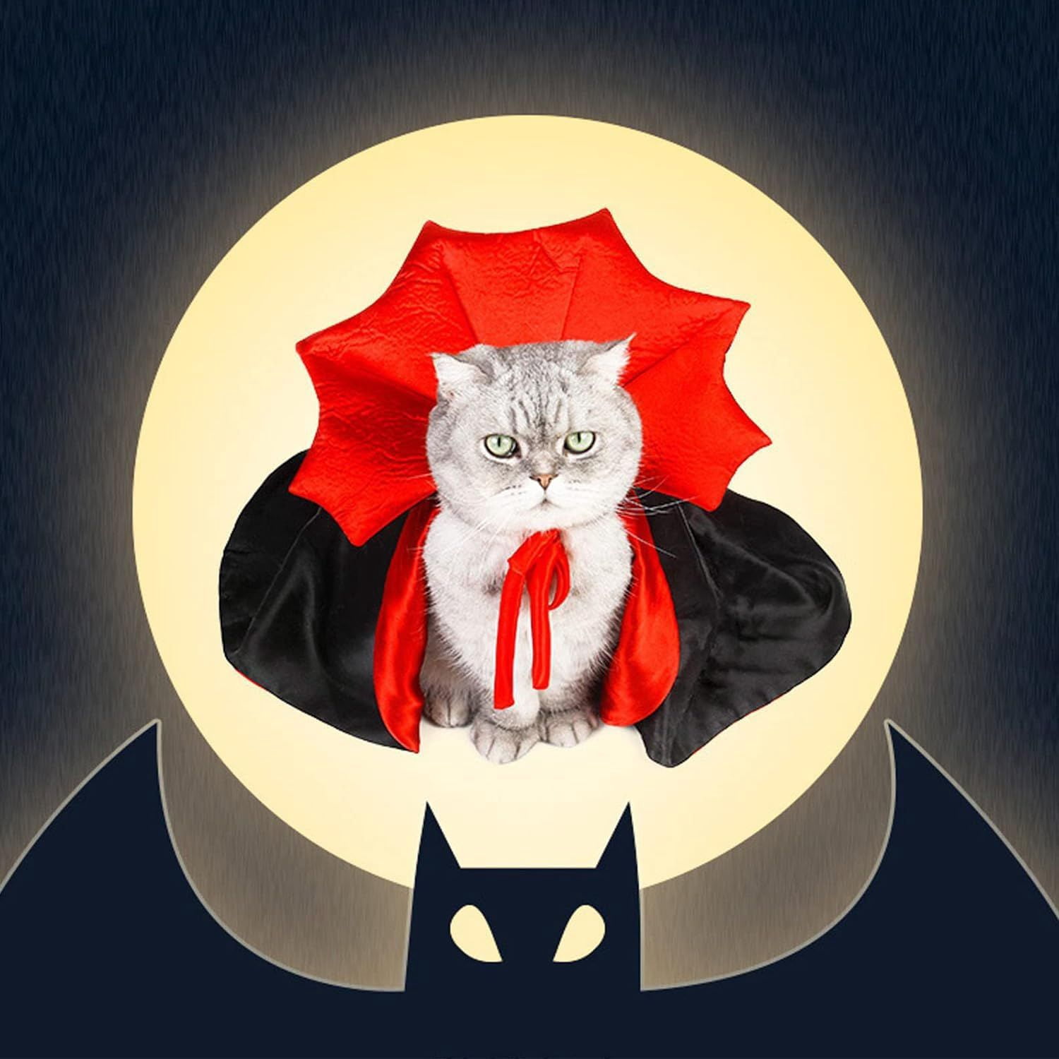 Pet Halloween Vampire Costume Cloak, Soft Breathable Satin Pet Outfit with Adjustable Neck Strap, Cute Cosplay Clothes for Small Medium Dogs Cats Party Photo Props