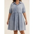 thumbnail image 3 of WBLTRVE Women’s Denim Dress, V-Neck Lace Trim, Oversized Fit, Classic Blue, 3 of 11