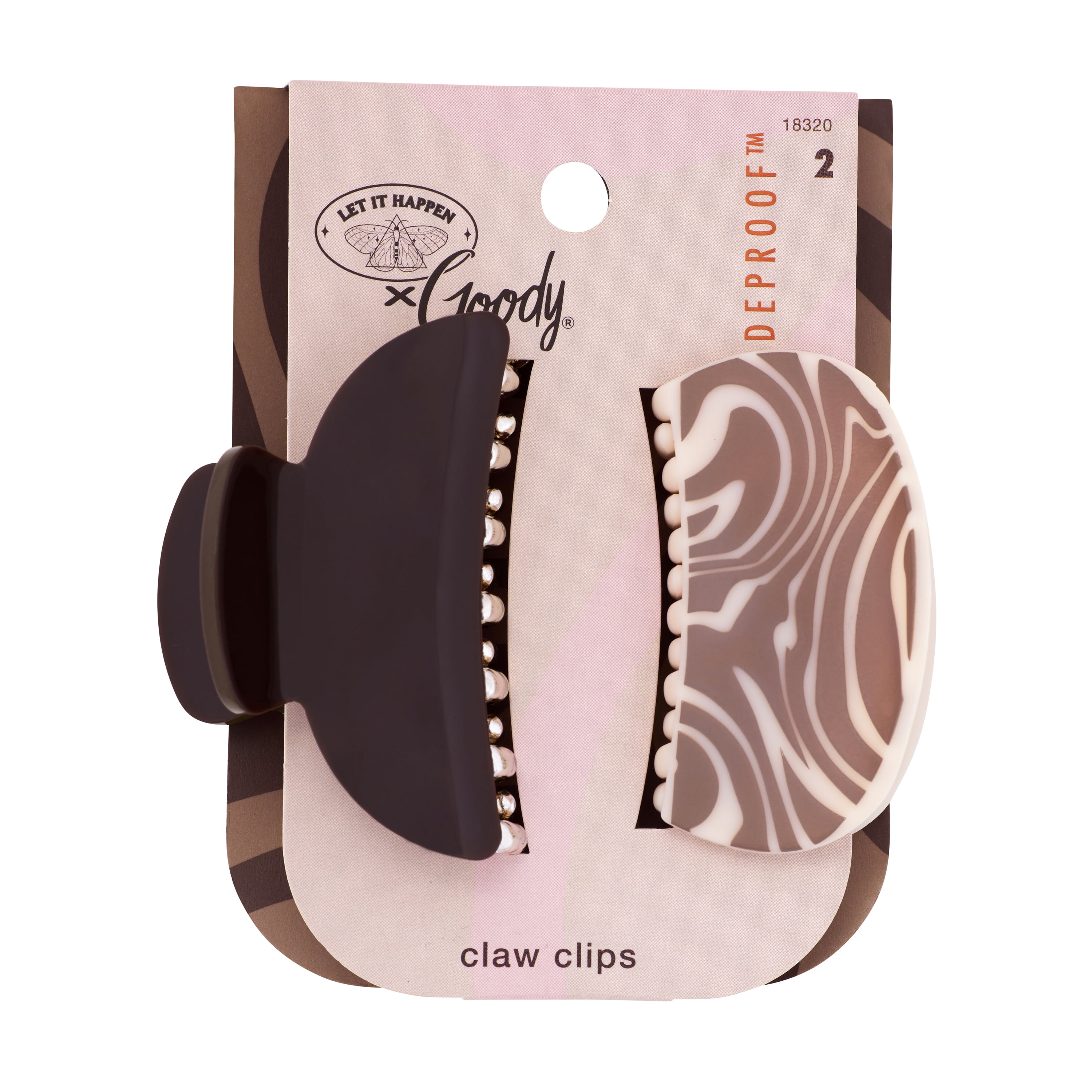 Goody Tru X Let It Happen Slideproof™ Medium Claw Clips Brown, 2 CT