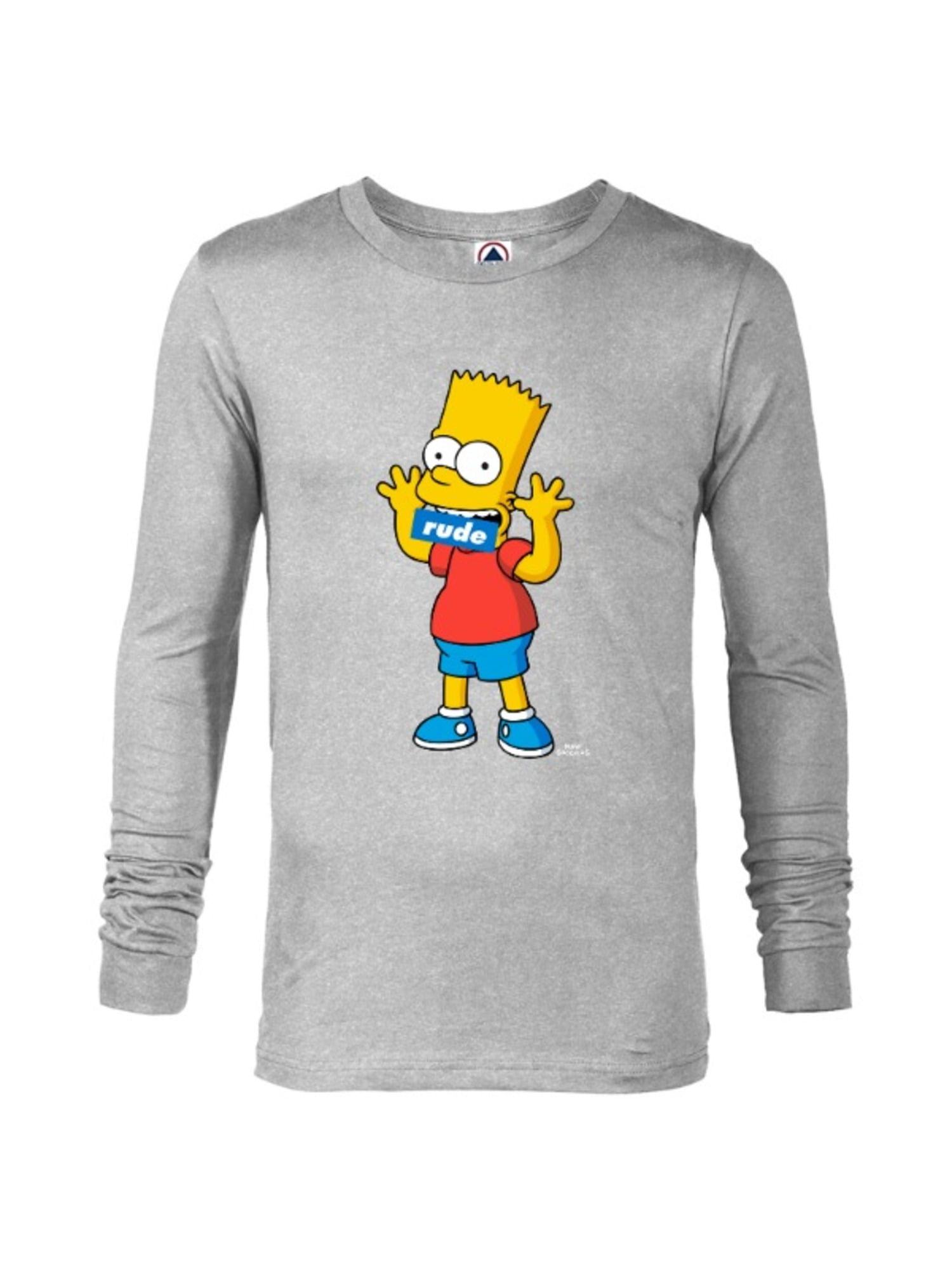 The Simpsons Bart Simpson Rude Mouth - Long Sleeve T-Shirt for Men Customized-Athletic Heather, Men's, Size: Medium, Grey
